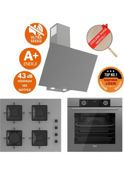 Ferre Fryart&silentart Avos Sessiz Yeni Seri Antrasit Gri Ankastre Set (D079-SA + XE63CPR + SS208 )