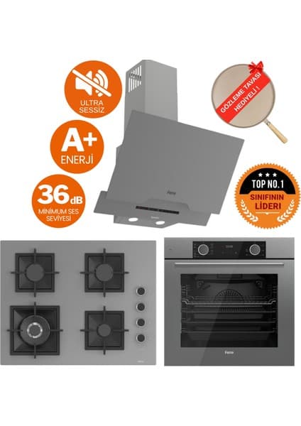 Ferre Fryart&silentart Essa / Sessiz Antrasit Gri Ankastre Set ( D065-SA + XE63CPR +SC408-WFA Wok)