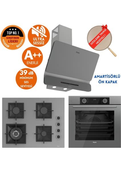 Ferre Fryart&silentart Boss/ Sessiz Antrasit Gri Ankastre Set ( D082-SA + XE63CPR +SC408-WFA Wok)