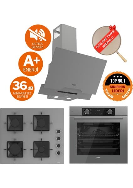 Ferre Fryart&silentart Ovva Sessiz Yeni Seri Antrasit Gri Ankastre Set (D065-SA + XE63CPR + SS208 )