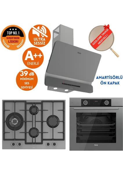 Ferre Fryart&silentart Gabı/ Sessiz Antrasit Gri Ankastre Set ( D082-SA + XE63CPR +ED078-WFA Wok)