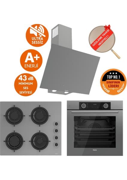 Ferre Fryart&silentart Ran Sessiz Yeni Seri Antrasit Gri Ankastre Set (D079-SA +XE63CPR +CS208-FA)