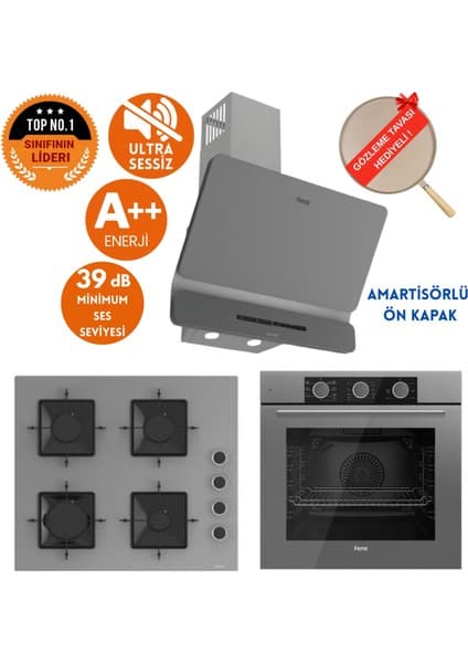Ferre Fryart&silentart Grey /sessiz Yeni Seri Antrasit Gri Ankastre Set (D082-SA + QXE62CPR +SS208)