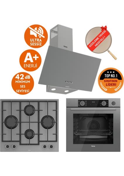 Ferre Fryart&silentart-Steamart Enna Sessiz Antrasit Gri Ankastre Set ( D088-SA + XE64CPR + LN388)