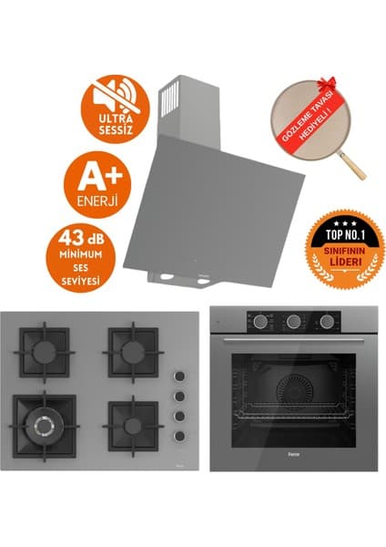 Ferre Fryart&silentart Evma/ Sessiz Antrasit Gri Ankastre Set (D079-SA + QXE62CPR + SC408-WFA Wok)