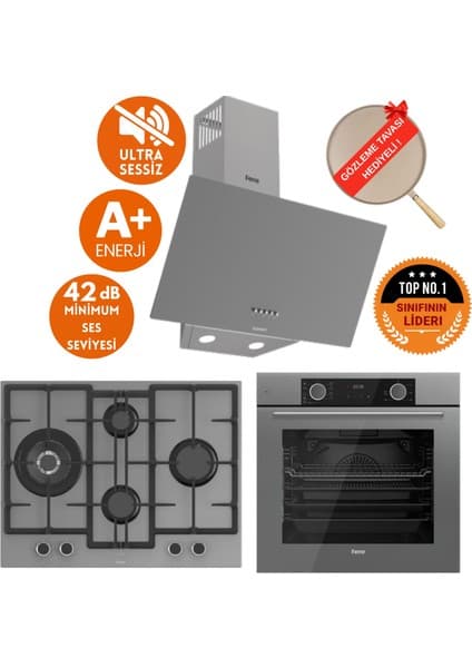 Ferre Fryart&silentart Bıes / Sessiz Antrasit Gri Ankastre Set ( D088-SA + XE63CPR +ED078-WFA Wok)