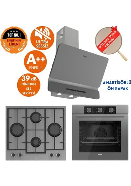 Ferre Fryart&silentart Nore/ Sessiz Yeni Seri Antrasit Gri Ankastre Set (D082-SA + QXE62CPR +LN388)