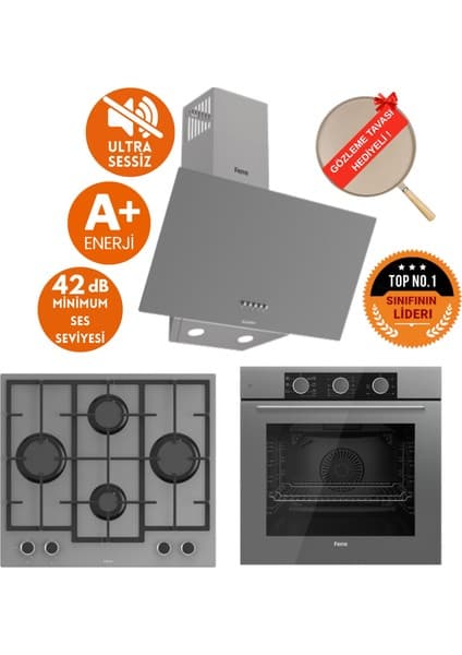 Ferre Fryart&silentart Pıva/ Sessiz Yeni Seri Antrasit Gri Ankastre Set (D088-SA + QXE62CPR +LN388)