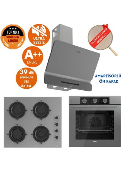 Ferre Fryart & Silentart Yova / Sessiz Antrasit-Gri Ankastre Set (D082-SA + QXE62CPR + CS208-FA )