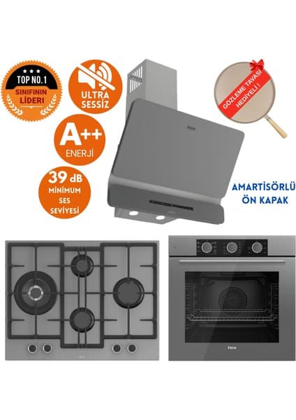 Ferre Fryart&silentart Oena/ Sessiz Antrasit Gri Ankastre Set (D082-SA + QXE62CPR +ED078-WFA 1'wok)