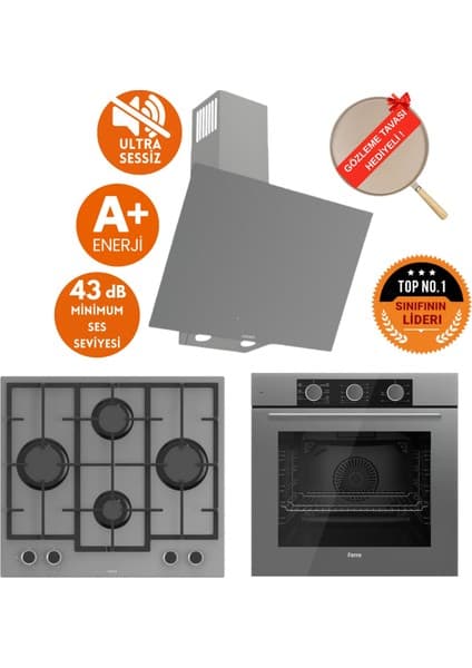 Ferre Fryart&Silentart Mova Ankastre Set - Sessiz Yeni Seri Antrasit Gri (D079-SA + QXE62CPR + LN388)