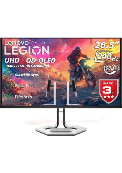 Lenovo Legion Pro 27UD-10 26.5" 0.03 Ms (Gtog) 240Hz (2x HDMI, DP, USB-C) Amd Freesync Premium Pro 4K UHD 3840X2160 Pivot Qd-Oled Panel Monitör 68CEGACBTK