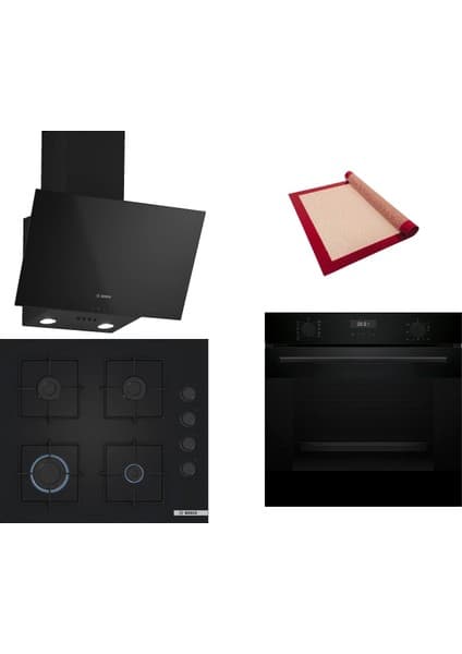 Bosch Siyah 3 lü Ankastre Set 336 ( HUA717BA0T - POP6C6P30O - DWK65AD30R ) - Buhar Destekli - Fırın Matı ile