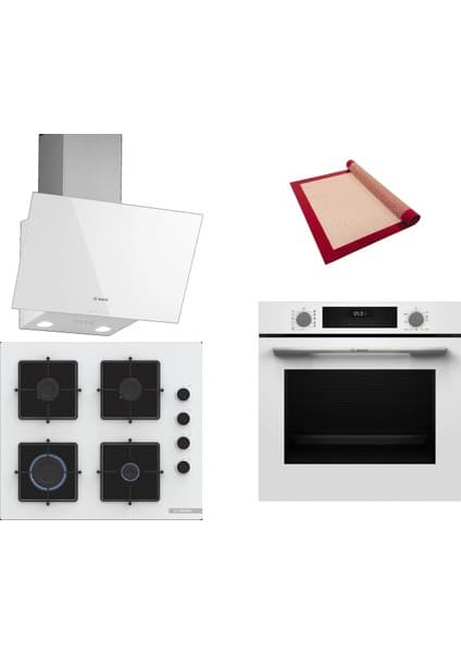 Bosch Beyaz 3 lü Ankastre Set 339 ( HUA717BV0T - POP6C2P30O - DWK63PJ20T ) - Buhar Destekli - Fırın Matı ile