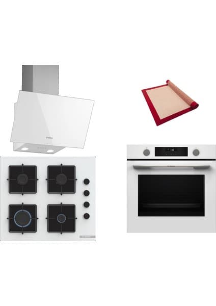 Bosch Beyaz 3 lü Ankastre Set 343 ( HUA736EV0T - POP6C2P30O - DWK63PJ20T ) - Buhar Destekli - Fırın Matı ile