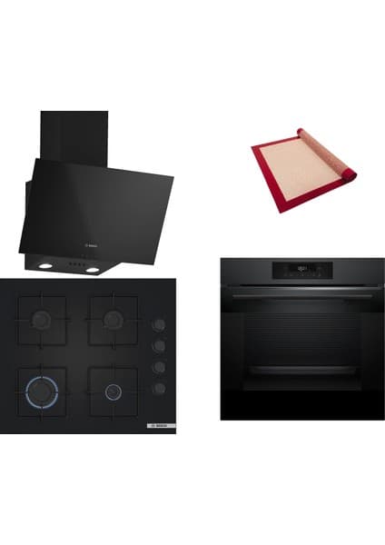 Bosch Siyah 3 lü Ankastre Set 346 ( HJG852YT0T - POP6C6P30O - DWK63PJ60T (61T) ) - 3D Fry Hava ile Kızartma - Fırın Matı ile