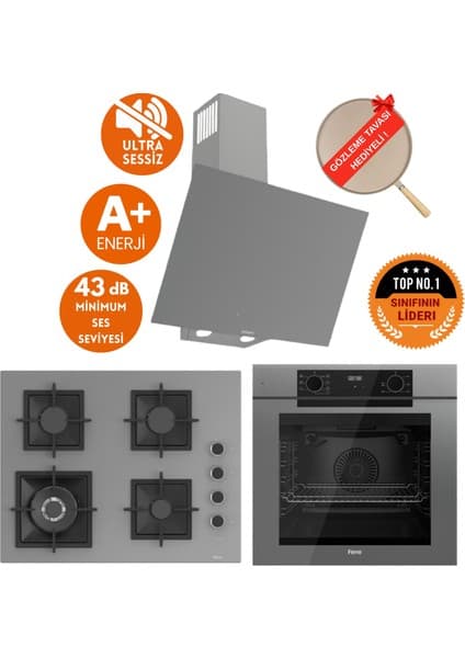 Ferre Fryart & Silentart Onn Sessiz Antrasit Gri Ankastre Set (D079-SA+ QEP63CPR +SC408-WFA 1'wok)