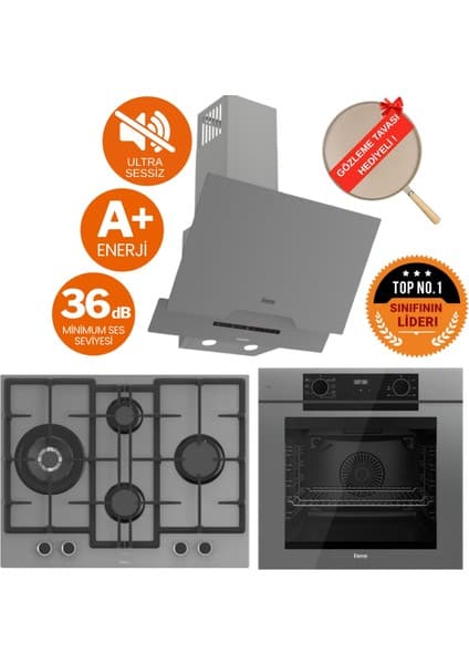 Ferre Fryart & Silentart Qep Sessiz Antrasit Gri Ankastre Set (D065-SA+ QEP63CPR +ED078-WFA 1'wok)