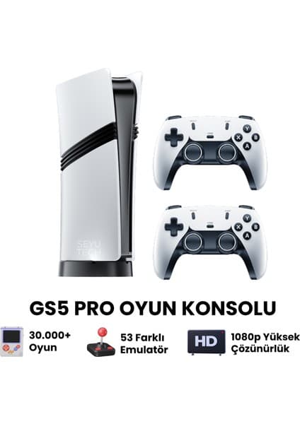 Seyutech Gs5 Pro Kablosuz Çift Kol Oyun Konsolu Uyumlu 4k-Hdmı 53 Emulatör 30000 Oyunlu 2.4g Gaming Atari