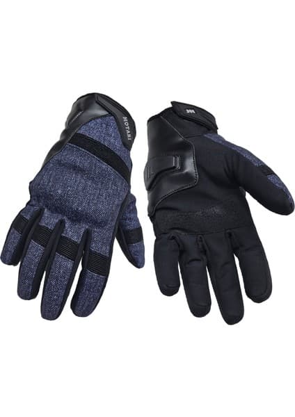 Motari Softshell Suya Dayanıklı Yumruk ve Avuç Içi Korumalı Denim Kışlık Motosiklet Eldiveni, Rüzgar Geçirmez