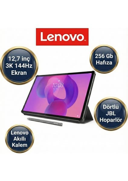 Lenovo 12.7 Inç 3k Çözünürlüklü 144Hz, 8gb 256GB Büyük Ekranlı Tablet - Kılıf ve Kalem Dahil Profesyonel Ofis Seti, Dolby Atmos® Dörtlü Jbl Hoparlörler