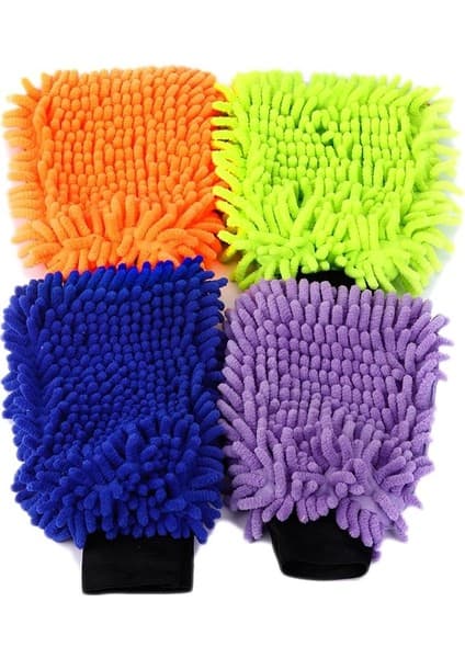 CetKing Set Su Geçirmez Mikrofiber Yıkama Eldiveni, Araç Yıkama Eldiveni, Temizleme Bezi, Temizlik Bezi, Araç Bakımı, Parlatma Eldiveni, Bakım Eldiveni, Araba Yıkama, Motosiklet, 21 x 16 Cm, 4 Renk