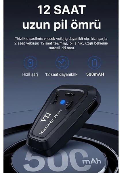 Hayat Store Y11 Bluetooth Kulaklık Mikrofonlu Motosiklet Kulaklığı Intercom Bt 5.3 ( Lisinya )