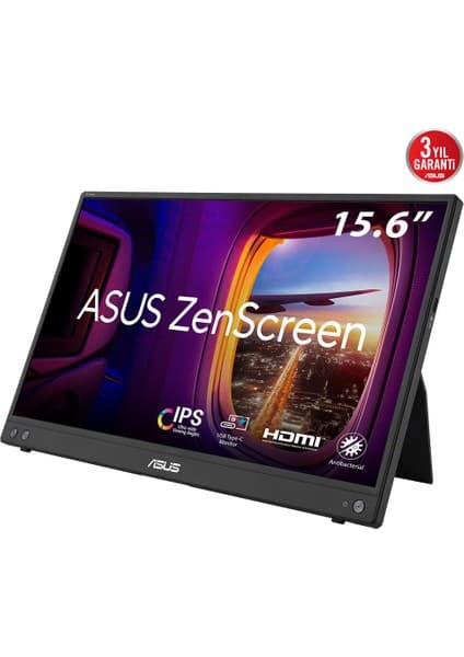 Asus Zenscreen MB16AHV 15.6 IPS 1920X1080 5ms 60Hz 250CD Usb-C 3yıl Mat Ekran, Usb-C To A Adaptor, Düşük Mavi Işık, Antıbakteriyal Kaplama Taşınabilir USB Monıtor
