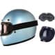 Motoanl Motosiklet Retro Kask Harley Cafe Racer Vespa Modüler ve Anti Uv Gözlüklü Motor Kaskı Blue 7