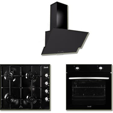 Zendi ZS.4001.B 3'lü Siyah Ankastre Set Cam Davlumbaz-Emaye Ocak- Statik Fırın ( ZD1001B-ZO21411B-ZF3001B) 2