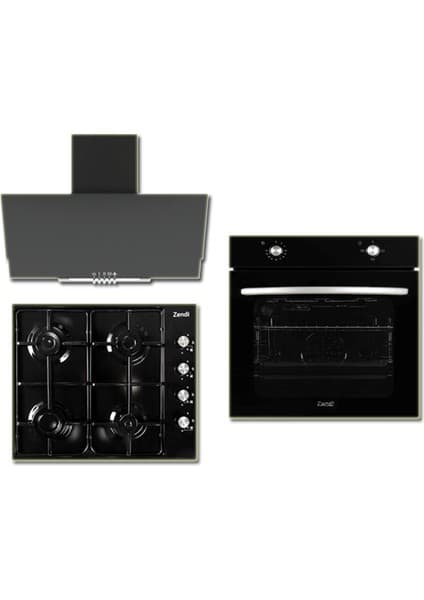 Zendi ZS.4001.B 3'lü Siyah Ankastre Set Cam Davlumbaz-Emaye Ocak- Statik Fırın ( ZD1001B-ZO21411B-ZF3001B)