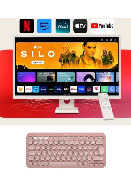 LG Webos Akıllı Tv Wi-Fi Apple-Android Bağlantı IPS 1920X1080 Fulhd 32 Inç 80 Ekran Smart Monitör Tv+ Logitech Kablosuz Klavye + Hareketli Duvar Montaj Aparatı