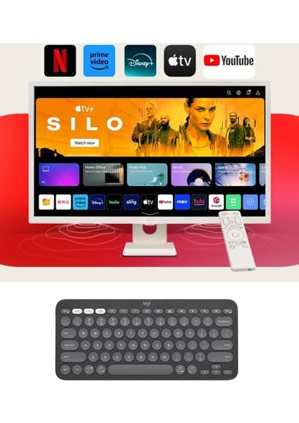 LG AirPlay 2+ Ekran Paylaşımı + Bluetooth , webOS Akıllı TV Wi-Fi Apple-Android Bağlantı IPS 1920X1080 FulHD 32 Inç 80 Ekran Smart Monitör TV+ Logitech Kablosuz Klavye + Hareketli Duvar Montaj Aparatı