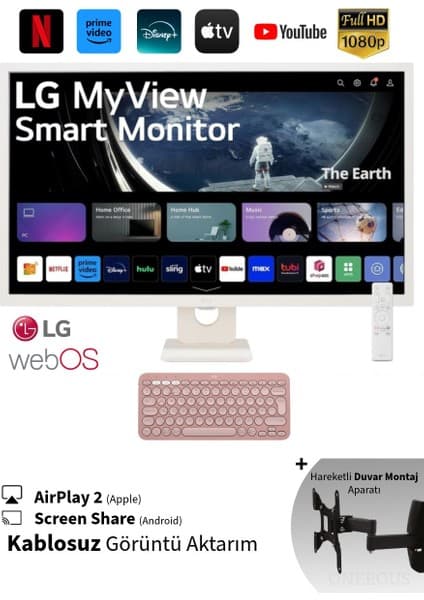 LG Webos Akıllı Tv Uygulamaları-Monitör Wi-Fi 5 Apple-Android IPS 1920X1080 Fulhd 32 Inç 80 Ekran Smart Monitör Tv-Premium Tasarım