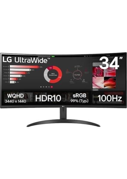 LG 34'' Ultrawide 34WR50QK-B 100Hz 5ms Va Qhd (3440X1440) Curved Monitör