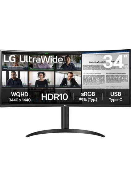 LG Ultrawide 34" 34WR55QK-B 5ms 100Hz USB Type-C Wqhd Kavisli (3440X1440) Ekran Monitör